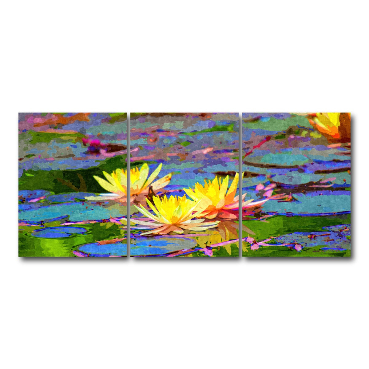 AUTO-MOCKUP WHITE | yellow water lillies | 3 Piece | Gallery Wrap Canvas | group=18x24
