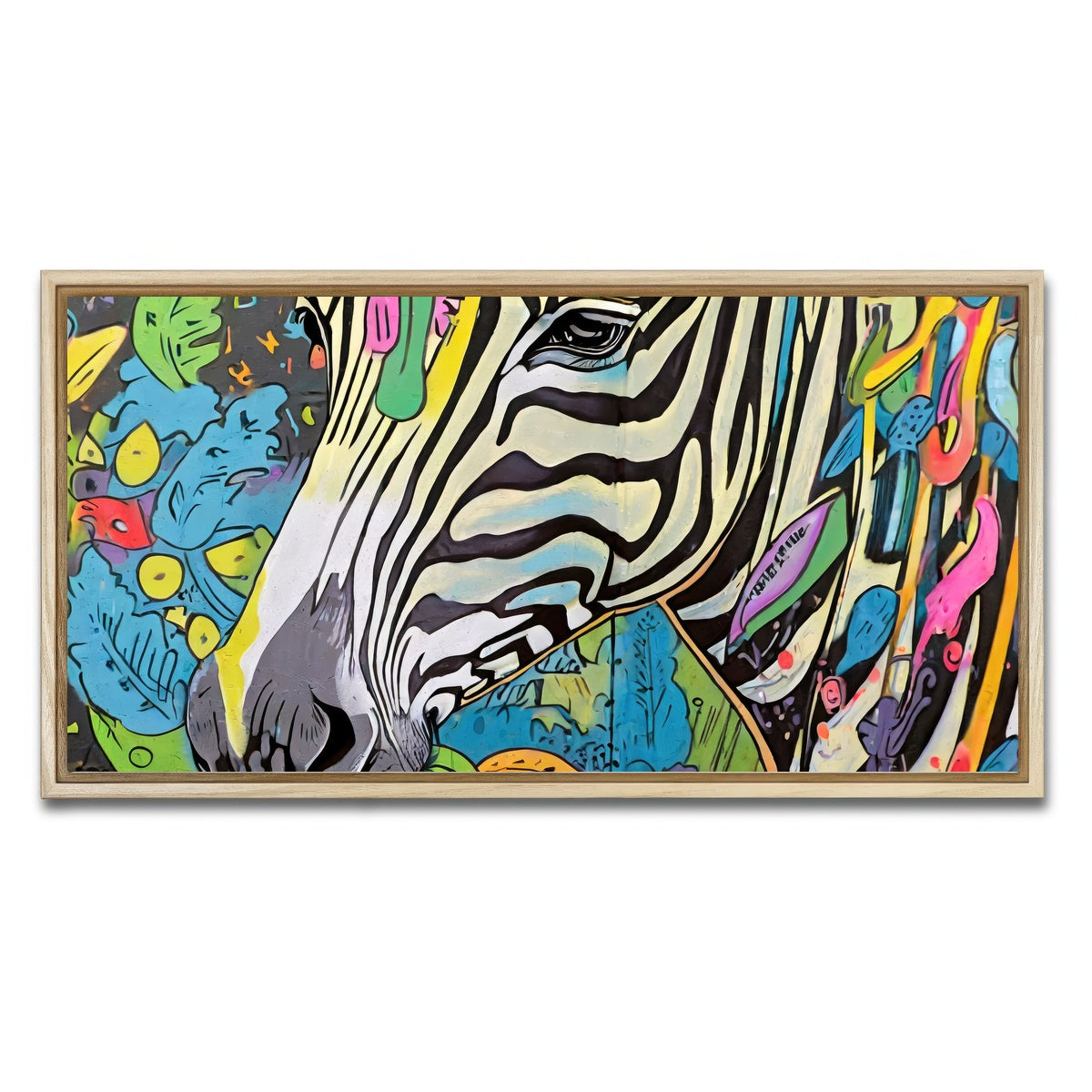 AUTO-MOCKUP WHITE | zebra graffiti | 1 Piece | Natural Framed Canvas | group=2x1