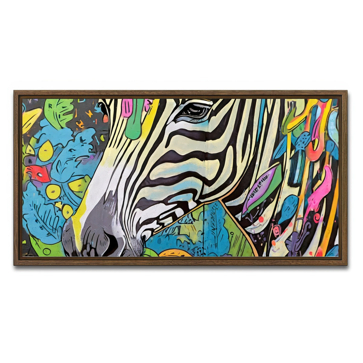 AUTO-MOCKUP WHITE | zebra graffiti | 1 Piece | Walnut Framed Canvas | group=2x1