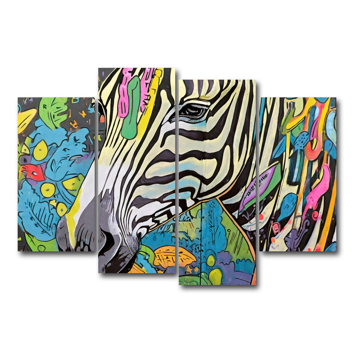 AUTO-MOCKUP WHITE | zebra graffiti | 4 Piece | Gallery Wrap Canvas | group=4_short