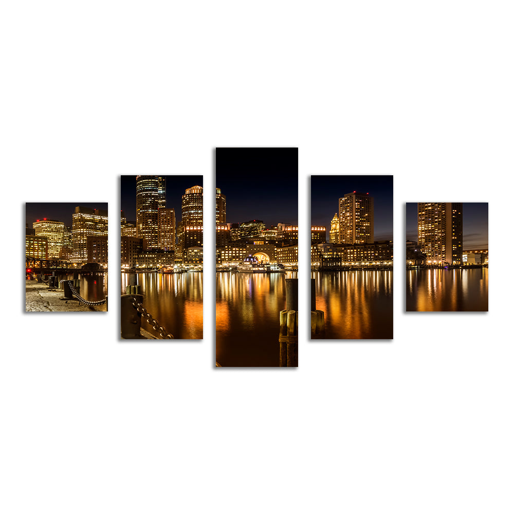 Boston Fan Pier Park & Skyline at Night Wall Art