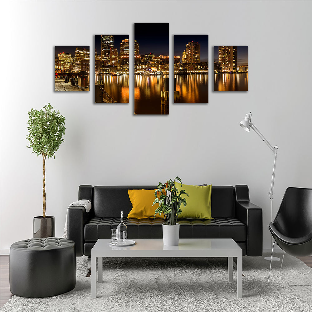 Boston Fan Pier Park & Skyline at Night Wall Art
