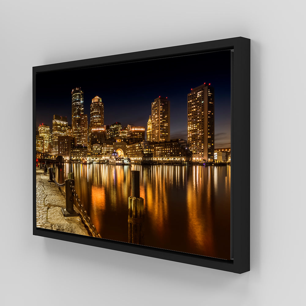 Boston Fan Pier Park & Skyline at Night Wall Art