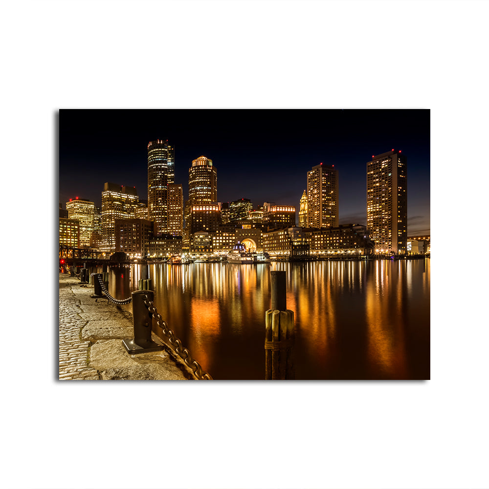 Boston Fan Pier Park & Skyline at Night Wall Art