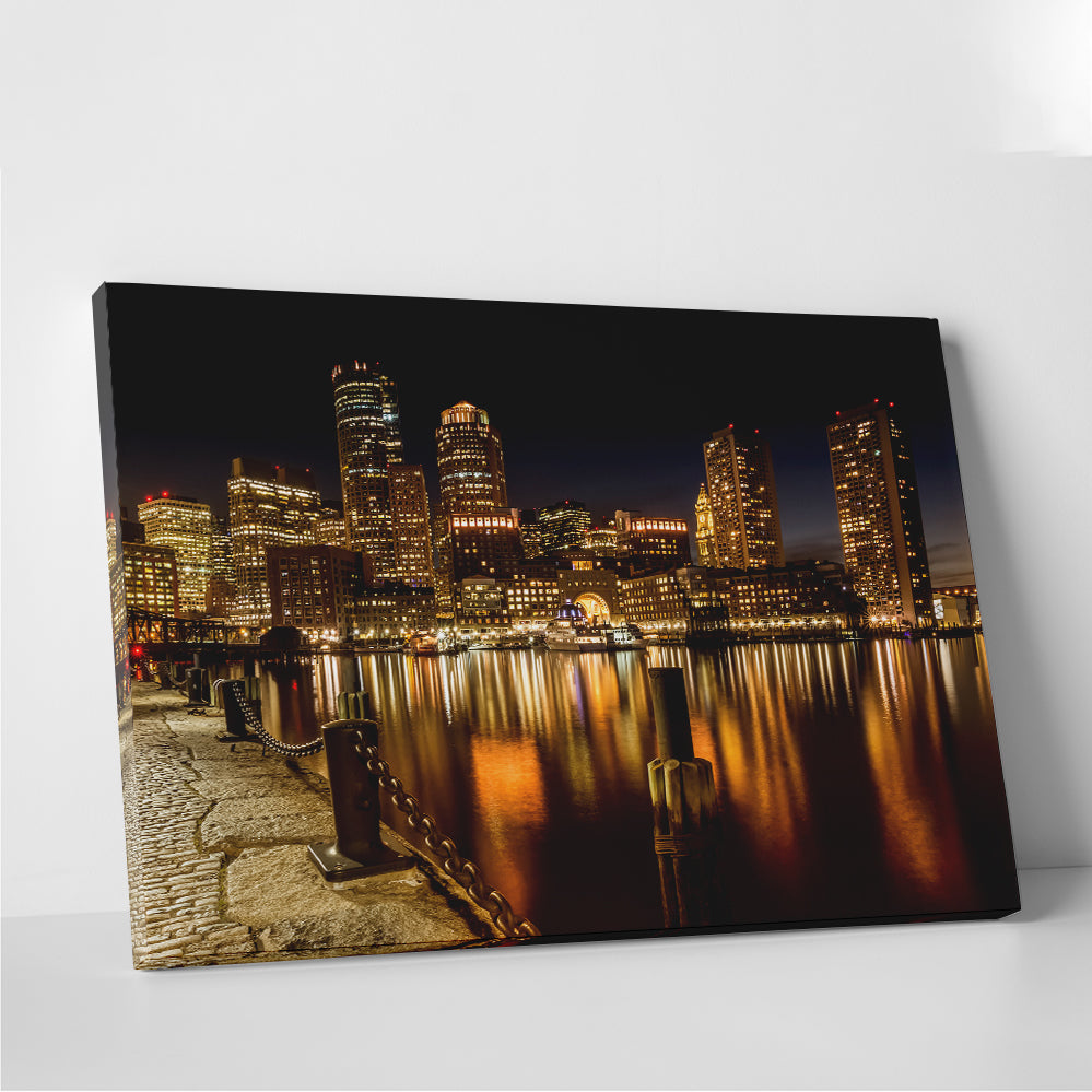 Boston Fan Pier Park & Skyline at Night Wall Art