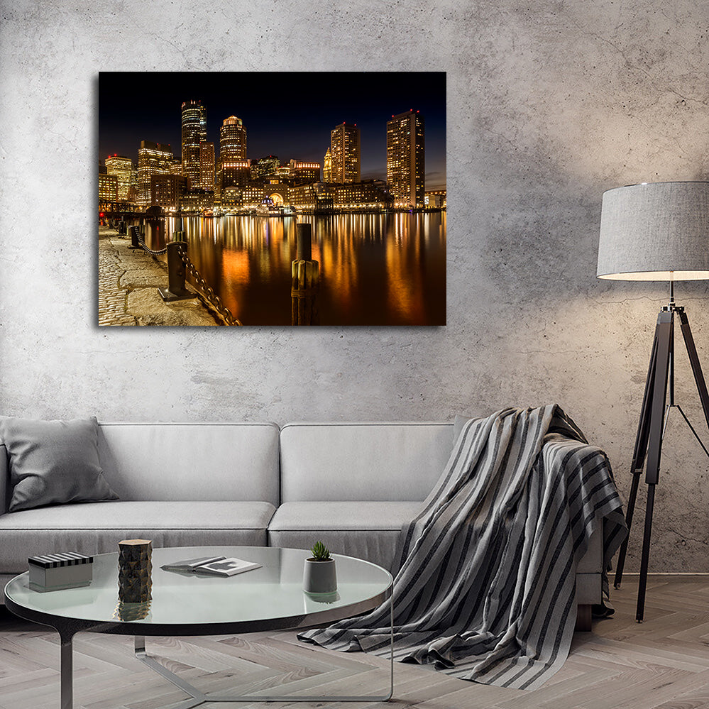 Boston Fan Pier Park & Skyline at Night Wall Art