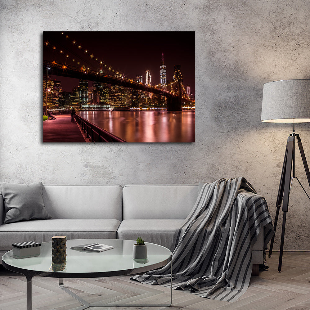 Manhattan Skyline & Brooklyn Bridge Sunset Wall Art
