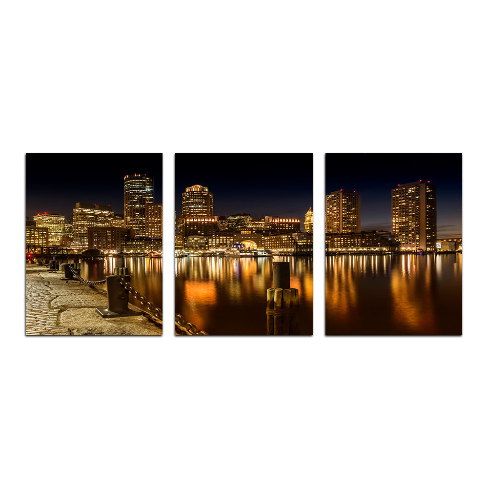 Boston Fan Pier Park & Skyline at Night Wall Art