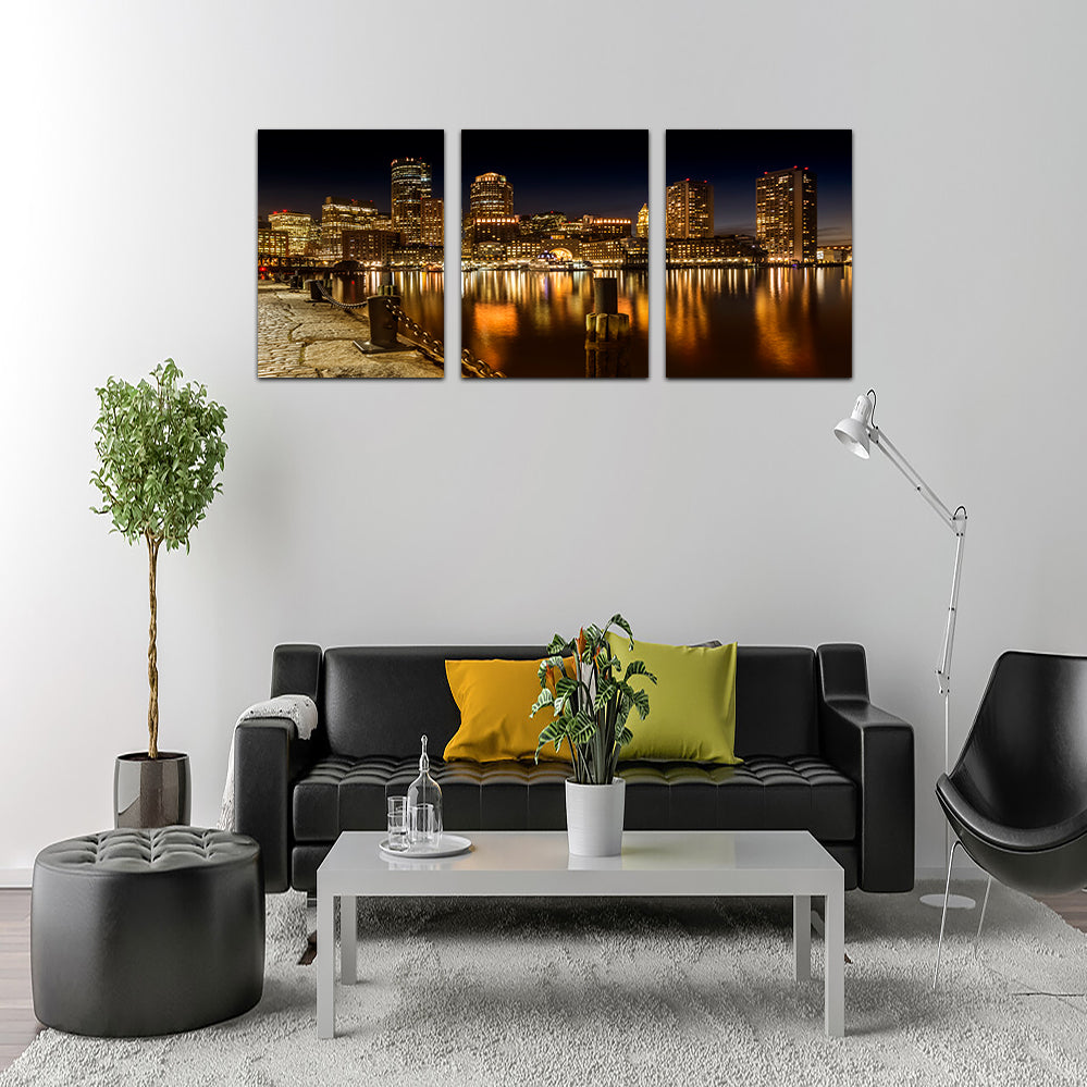 Boston Fan Pier Park & Skyline at Night Wall Art