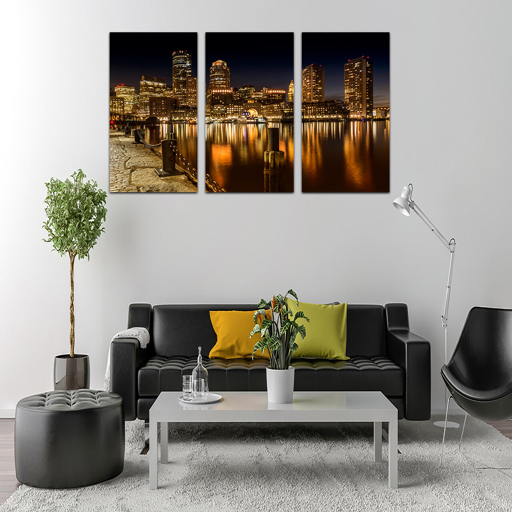 Boston Fan Pier Park & Skyline at Night Wall Art