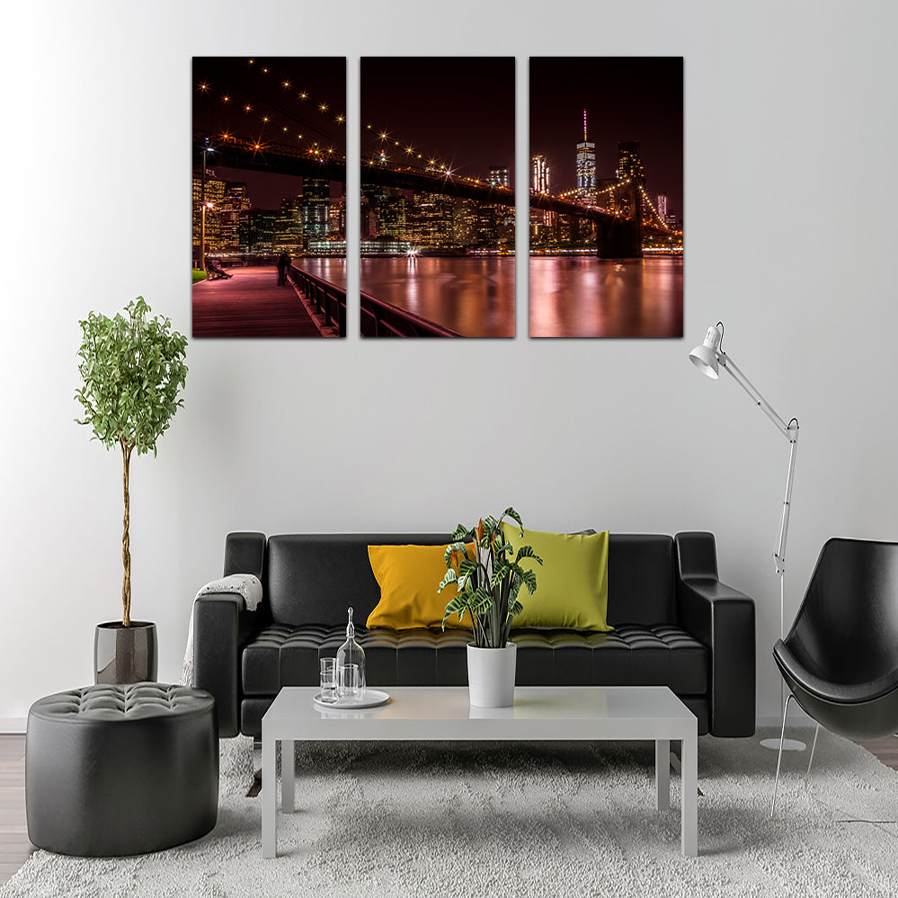 Manhattan Skyline & Brooklyn Bridge Sunset Wall Art