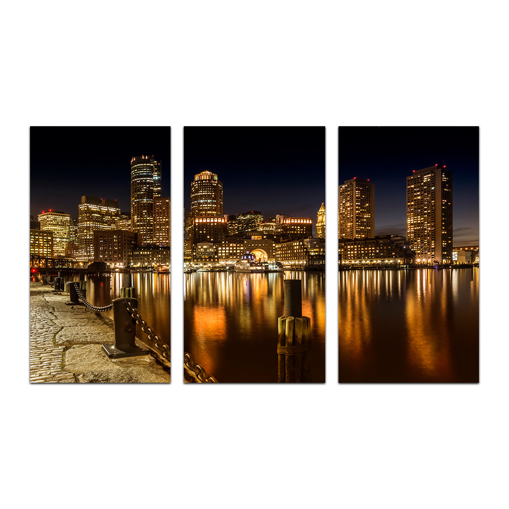 Boston Fan Pier Park & Skyline at Night Wall Art
