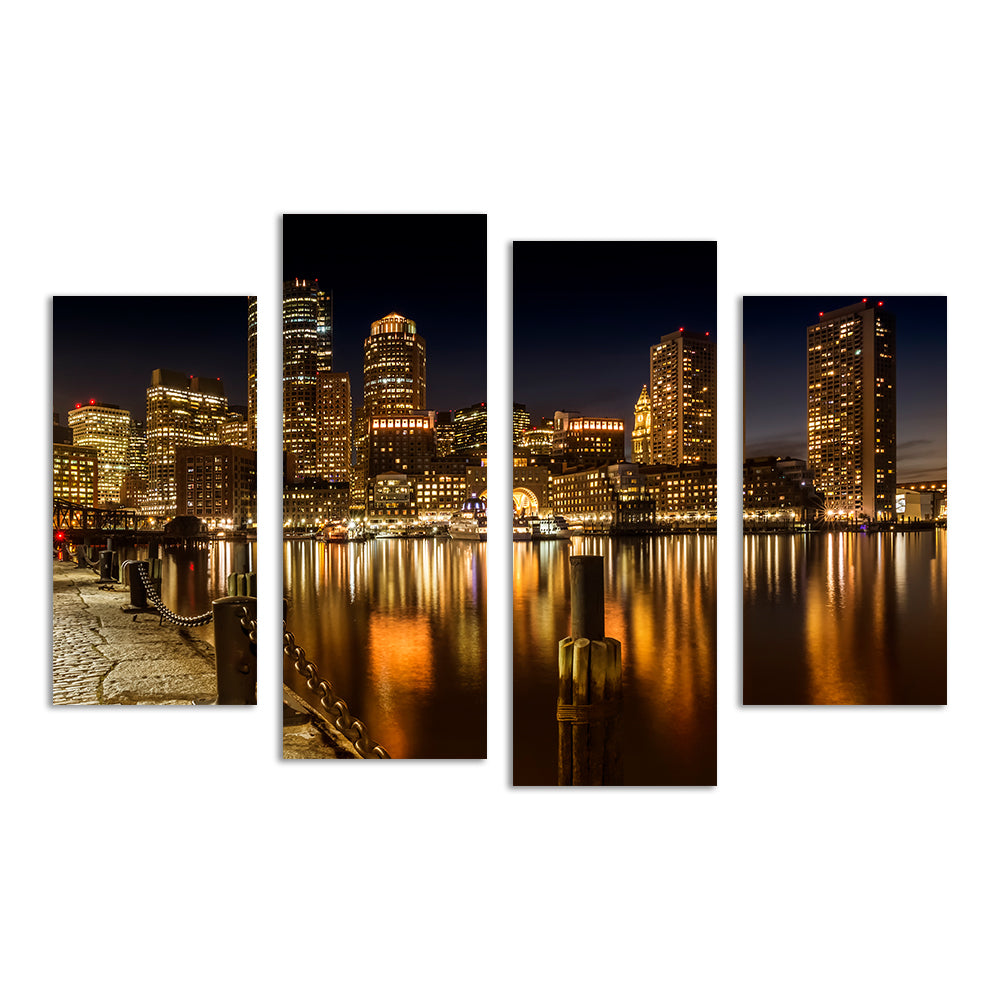 Boston Fan Pier Park & Skyline at Night Wall Art