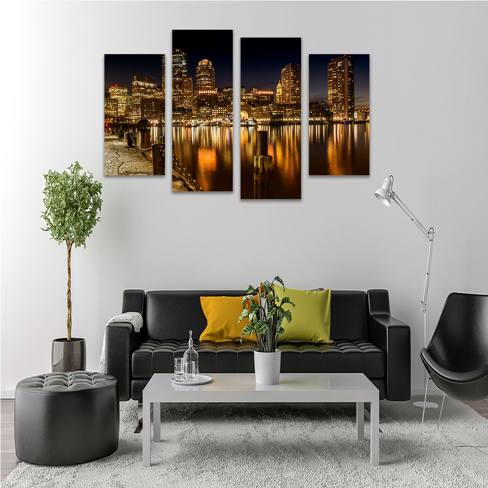 Boston Fan Pier Park & Skyline at Night Wall Art