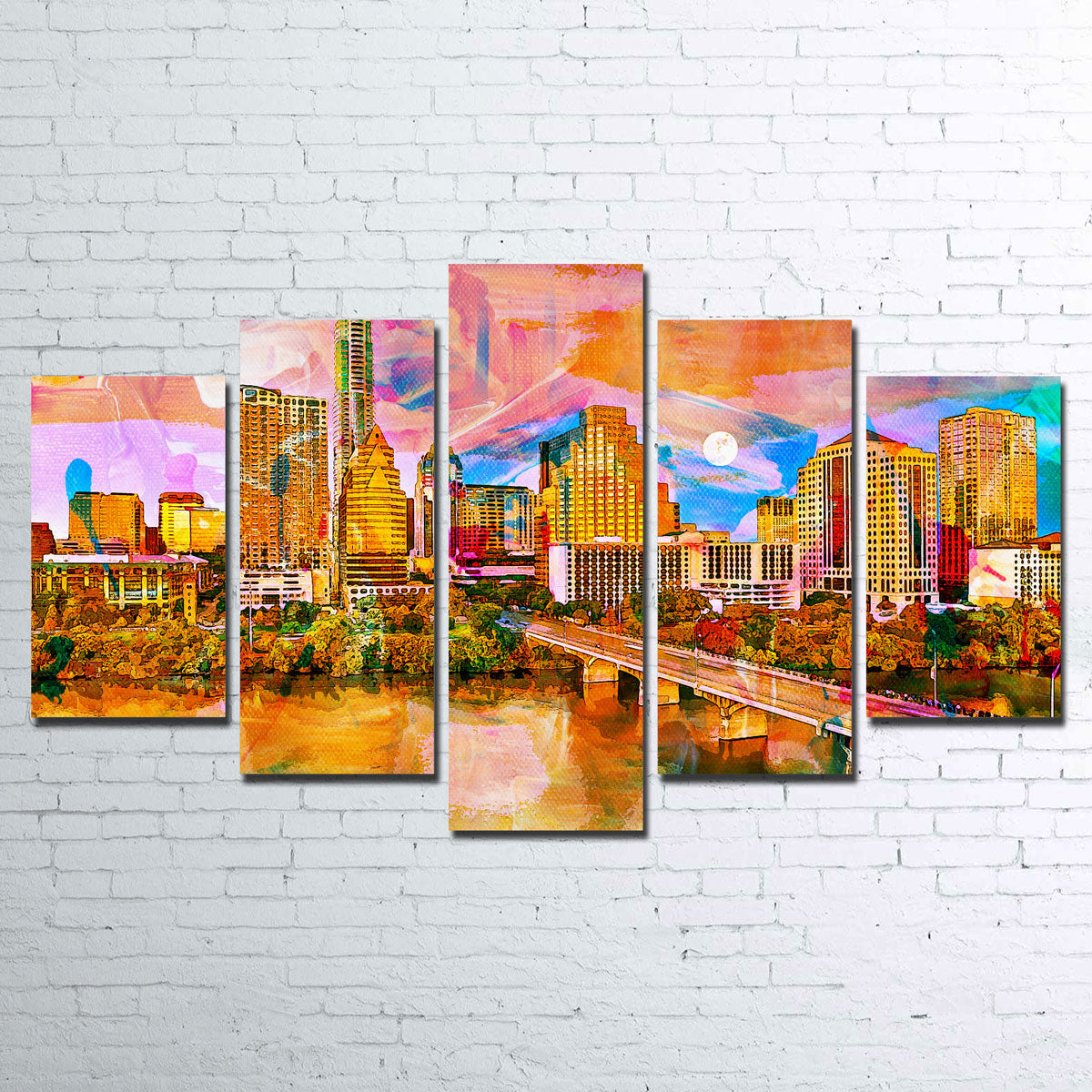 Abstract Moon Over Austin Canvas Set