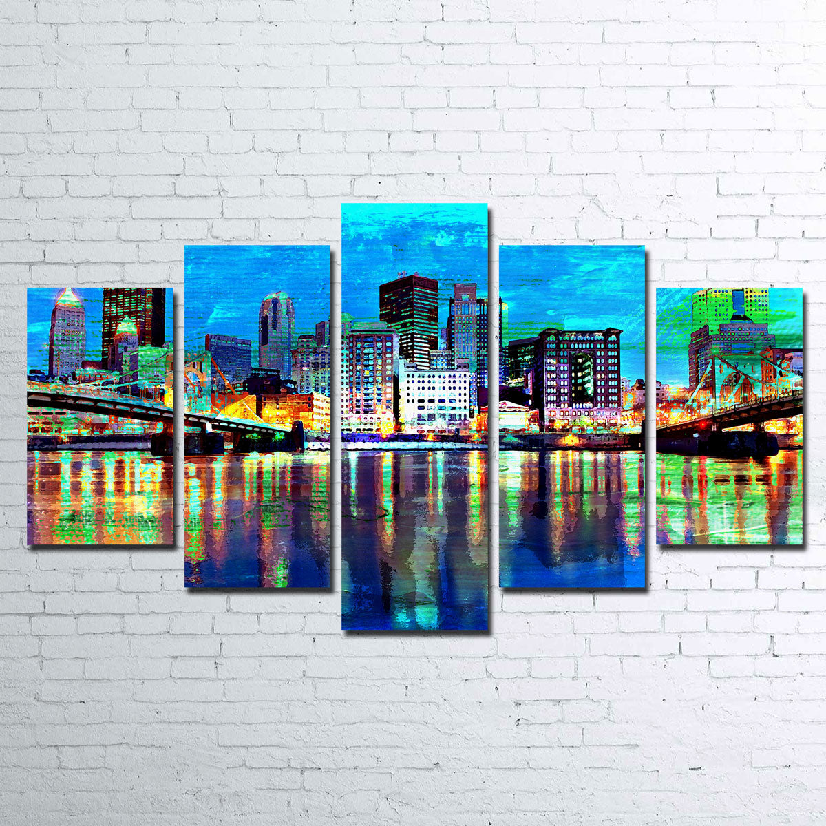 Abstract Pittsburgh At Night Canvas Set