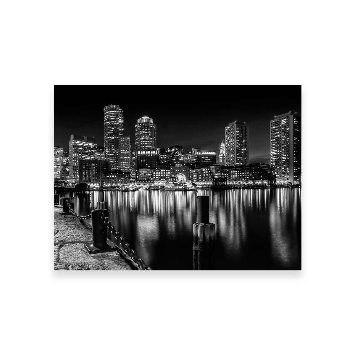 Boston Monochrome Skyline Night Wall Art