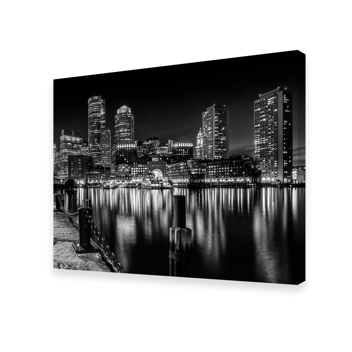 Boston Monochrome Skyline Night Wall Art