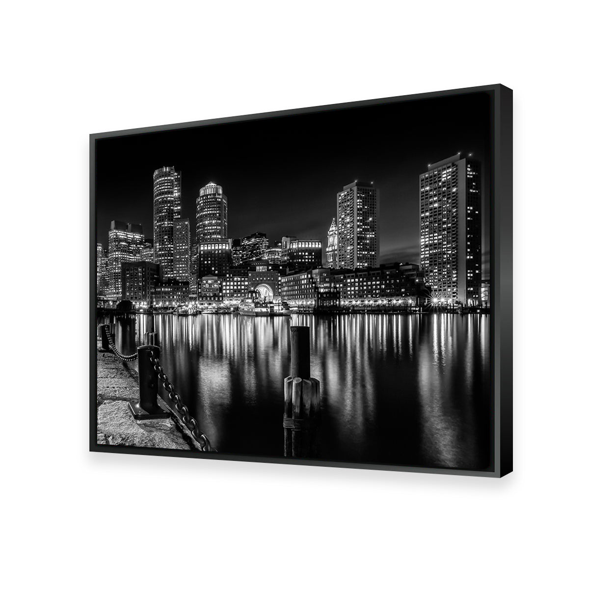 Boston Monochrome Skyline Night Wall Art