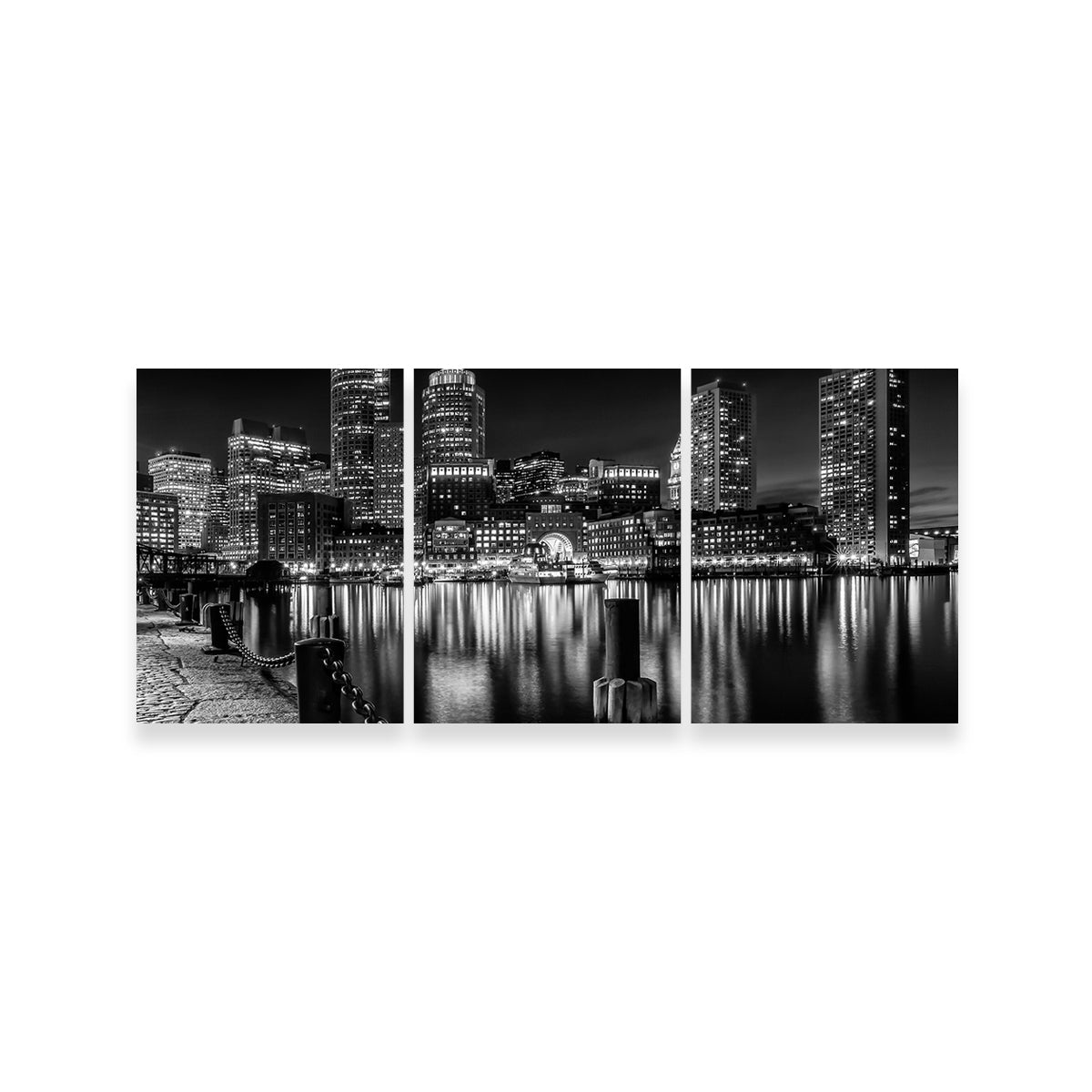 Boston Monochrome Skyline Night Wall Art