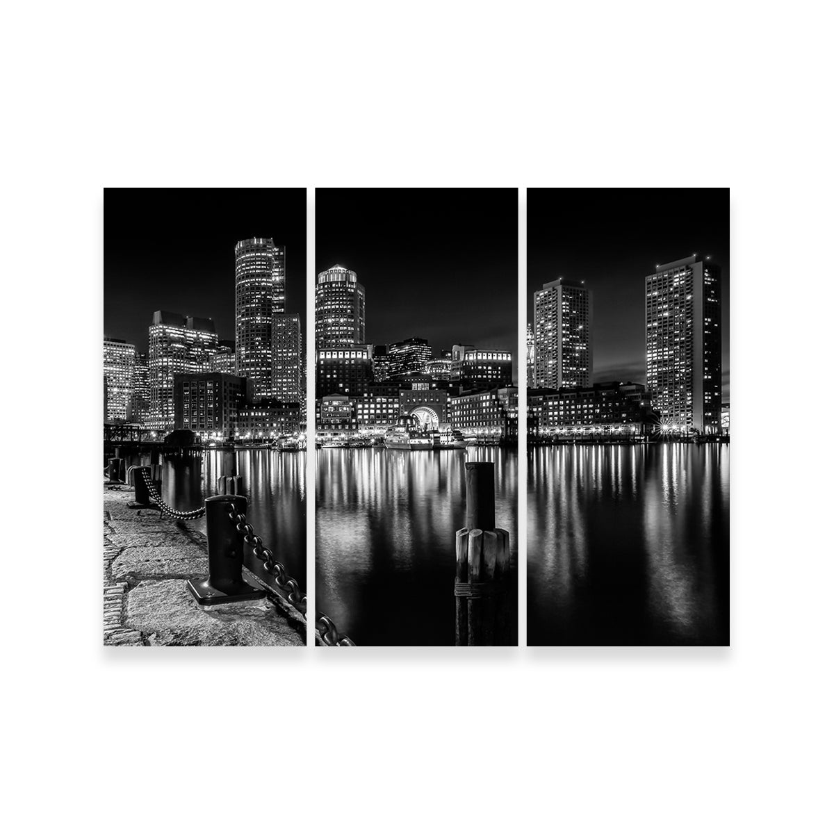 Boston Monochrome Skyline Night Wall Art