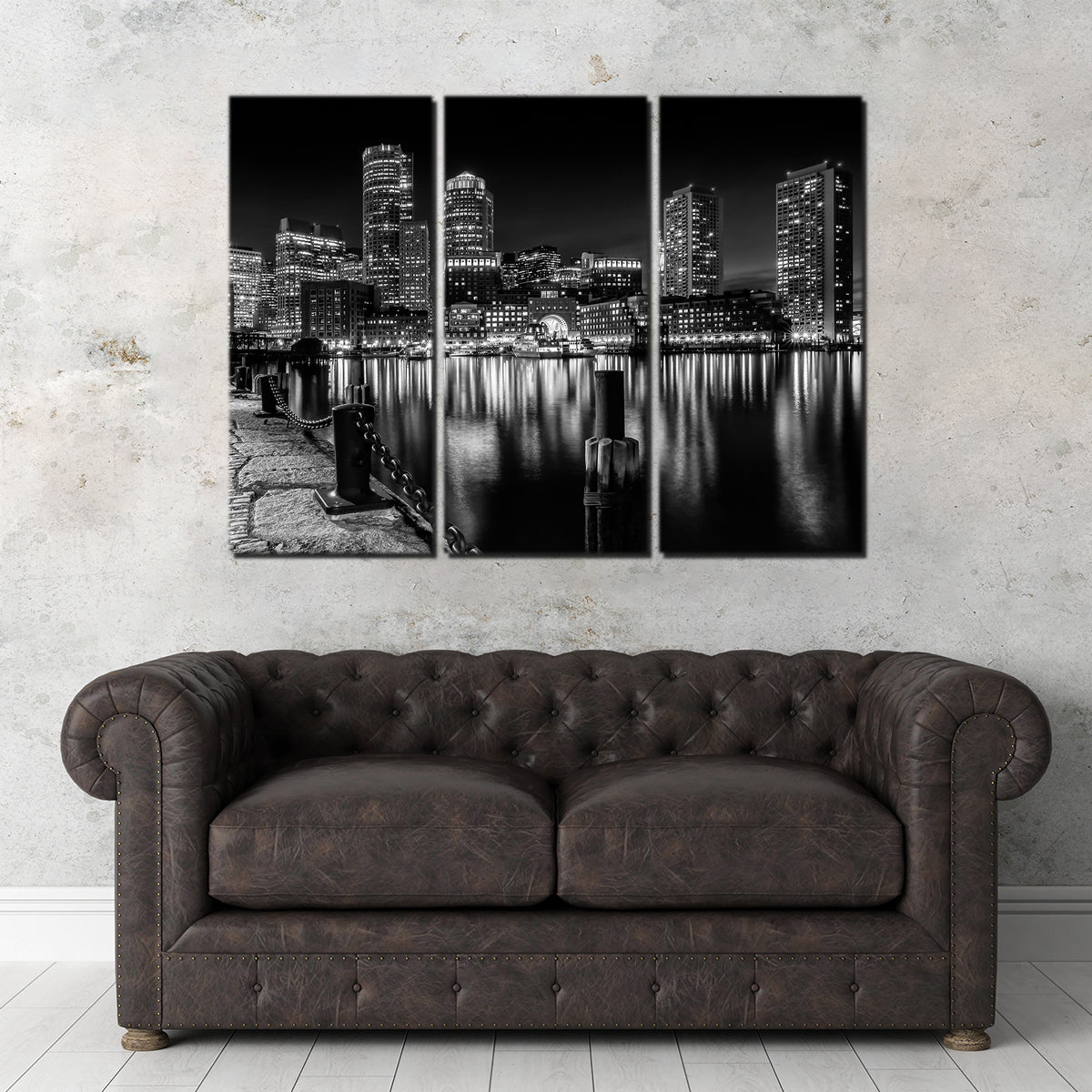 Boston Monochrome Skyline Night Wall Art