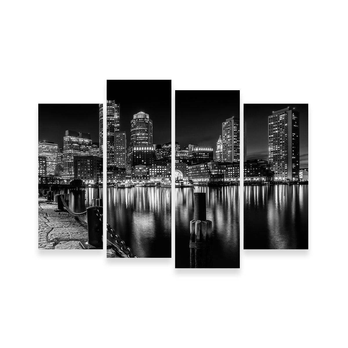 Boston Monochrome Skyline Night Wall Art