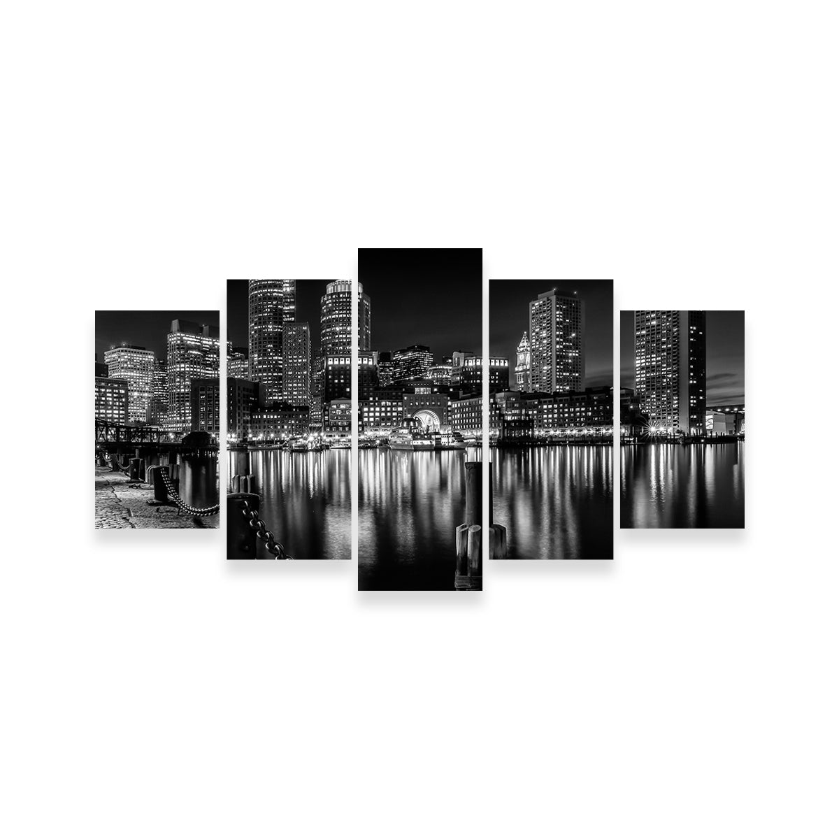 Boston Monochrome Skyline Night Wall Art