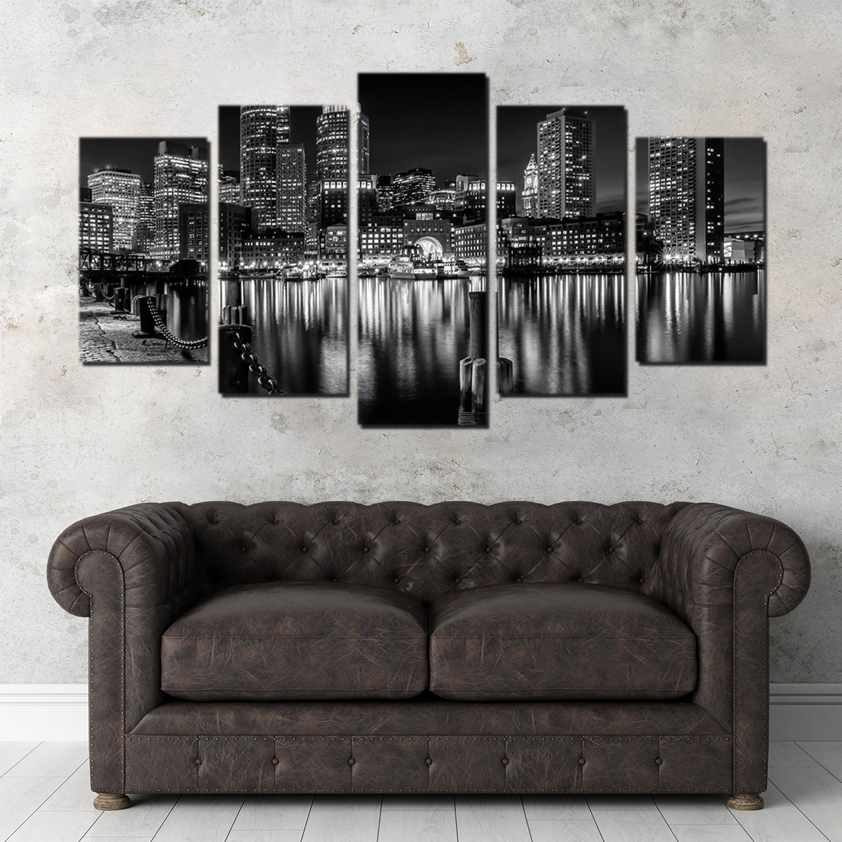 Boston Monochrome Skyline Night Wall Art