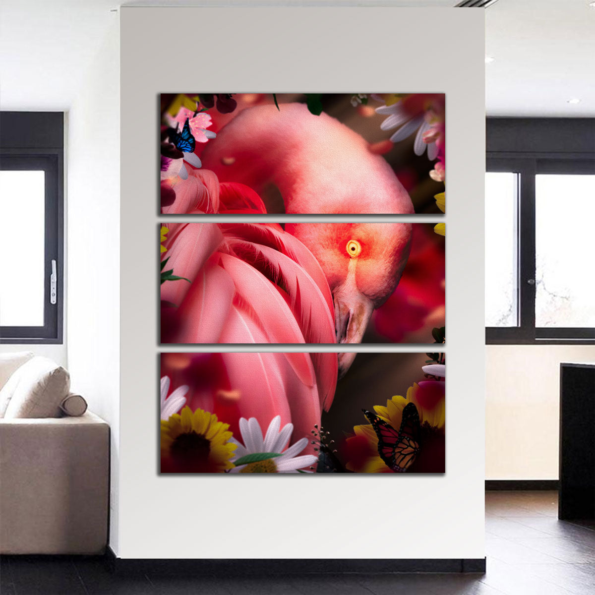 Flamingo With Flowers Wall Art