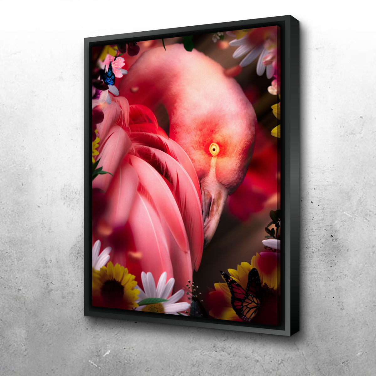 Flamingo With Flowers Wall Art