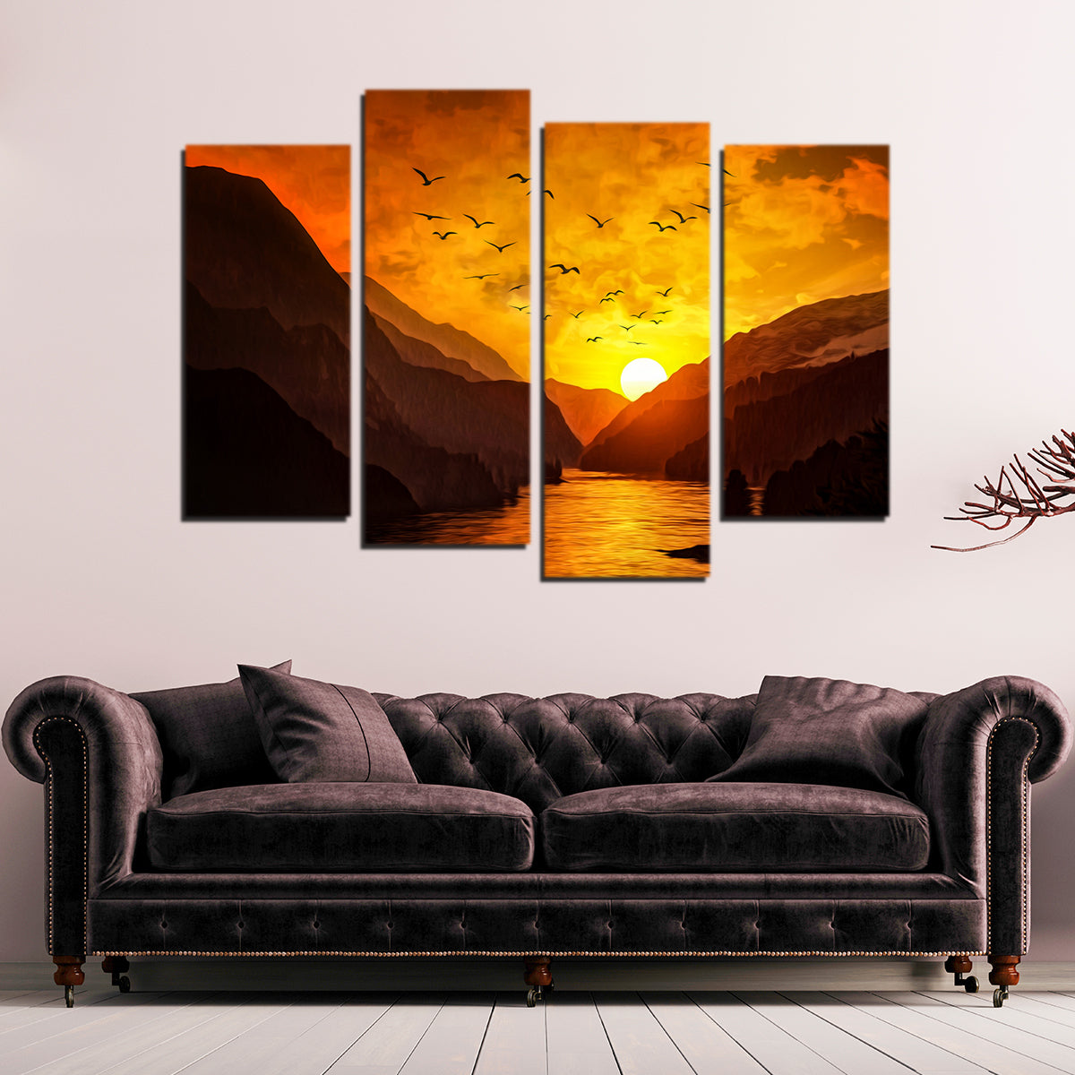 Flock at Sunset Wall Art