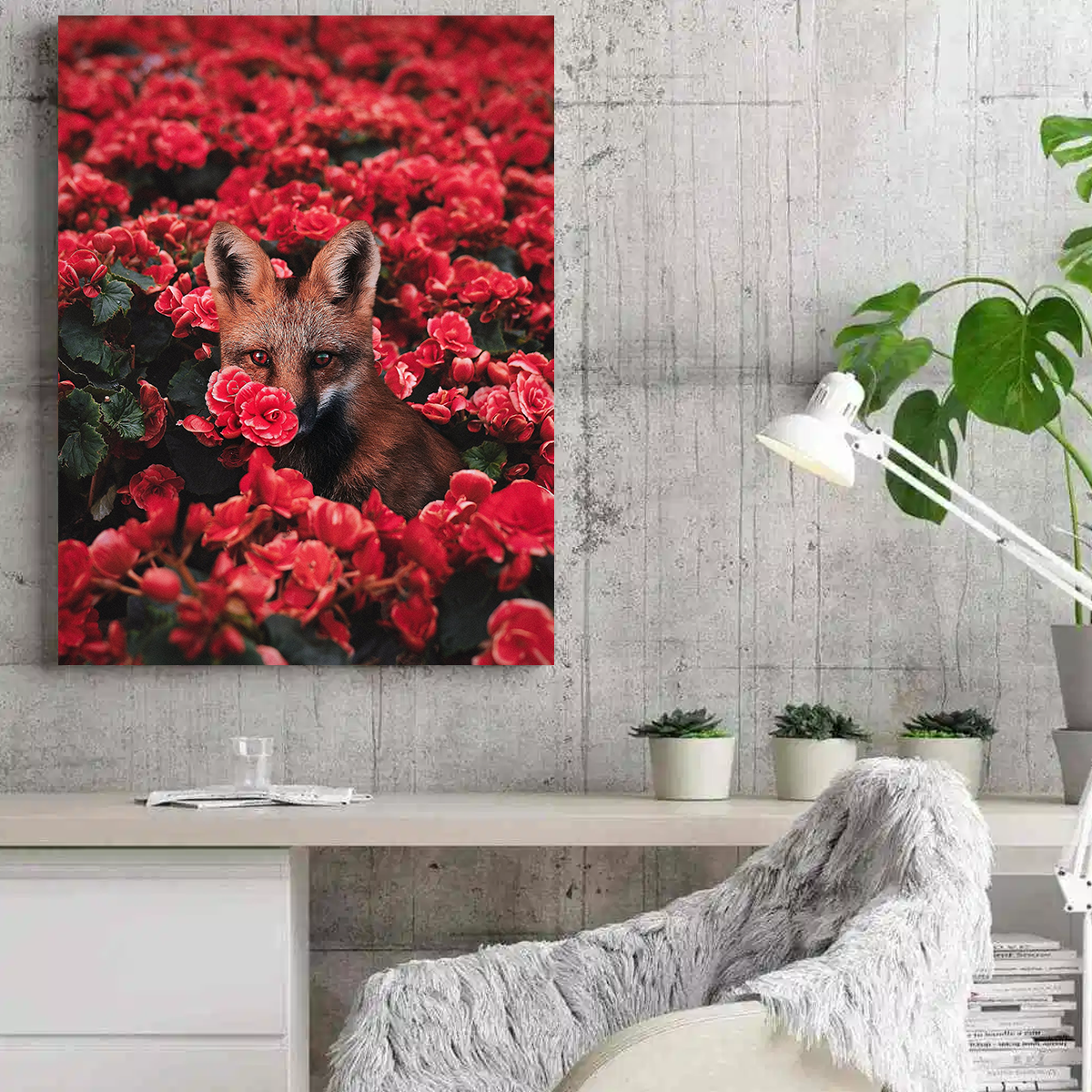 Fox and Flowers Wall Art