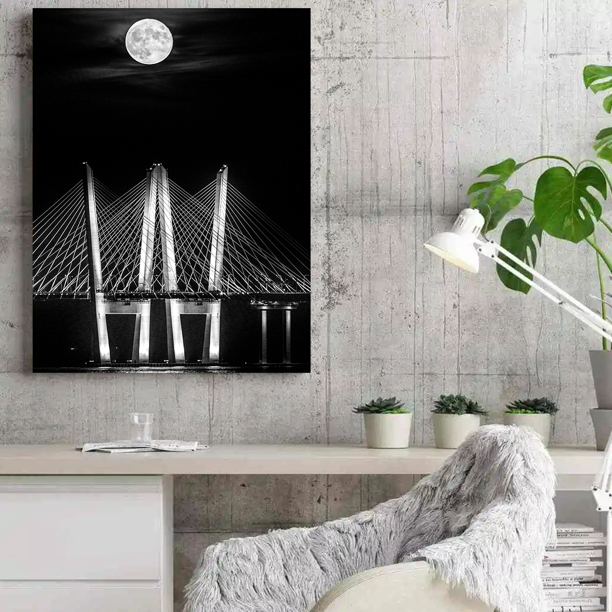 Grayscale Buck Moon Rising Wall Art