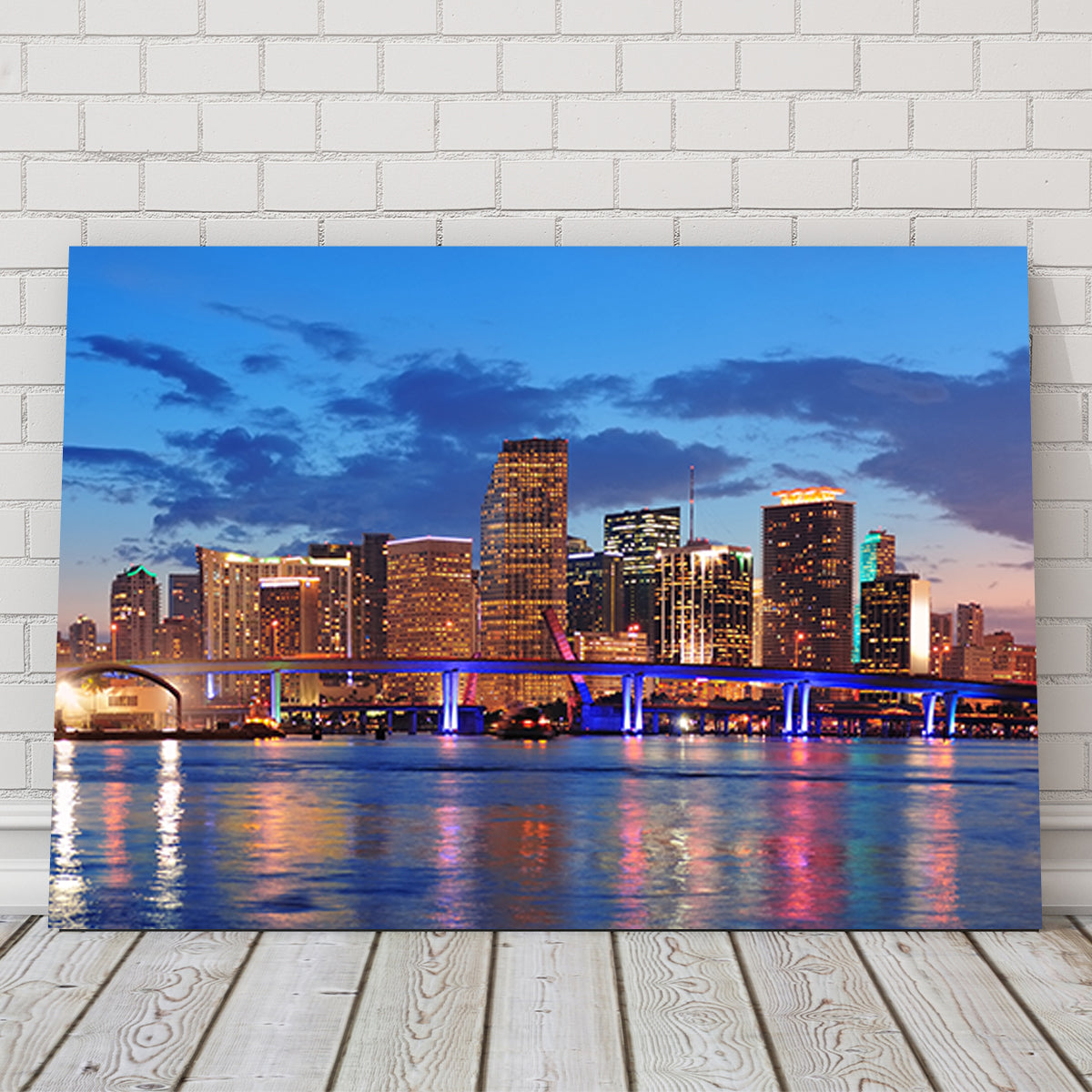 Miami Night Skyline Canvas Set