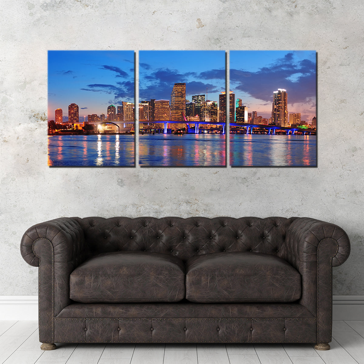 Miami Night Skyline Canvas Set