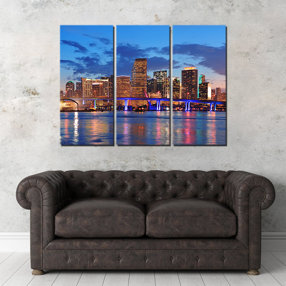 Miami Night Skyline Canvas Set