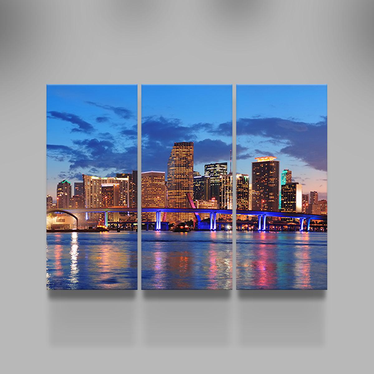 Miami Night Skyline Canvas Set