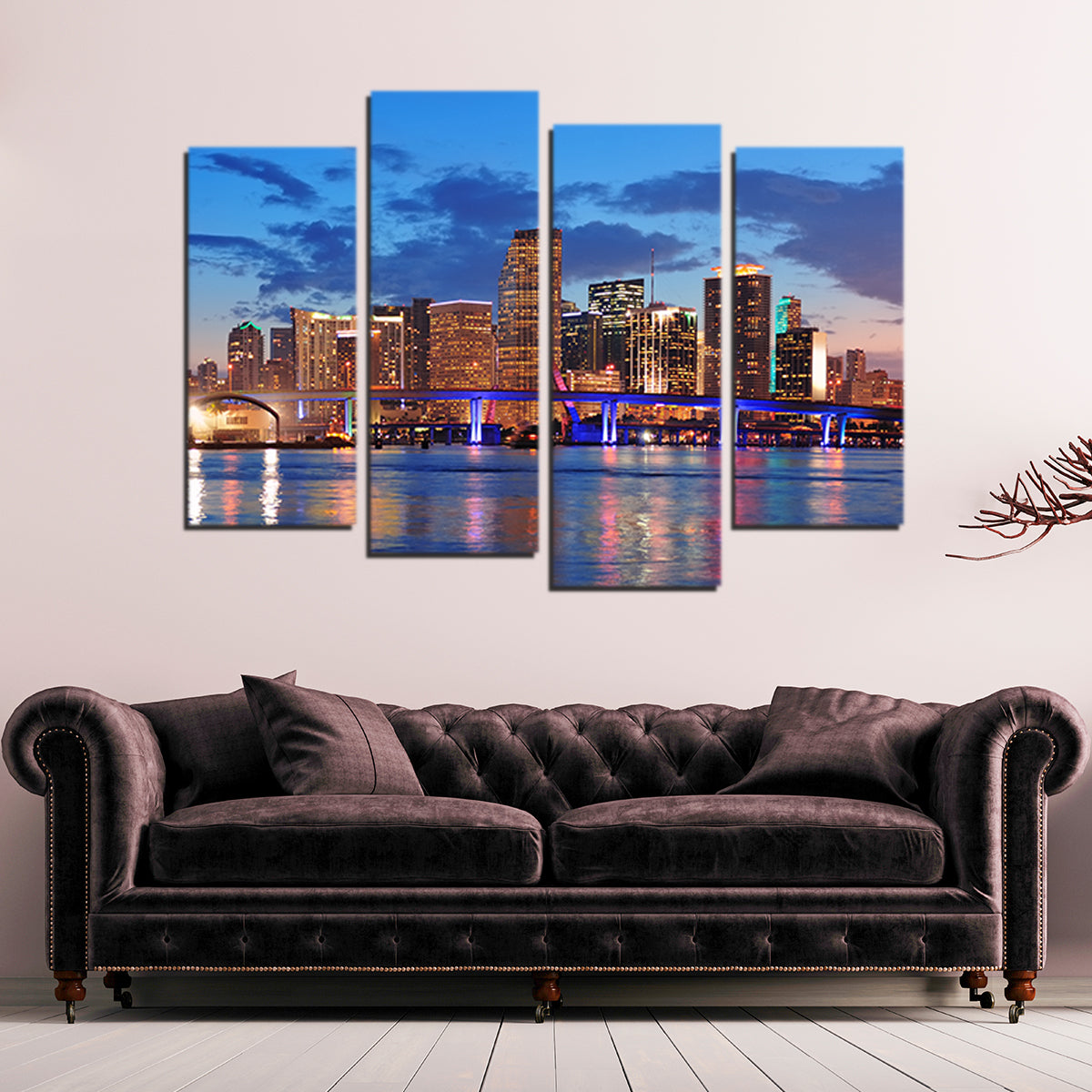 Miami Night Skyline Canvas Set