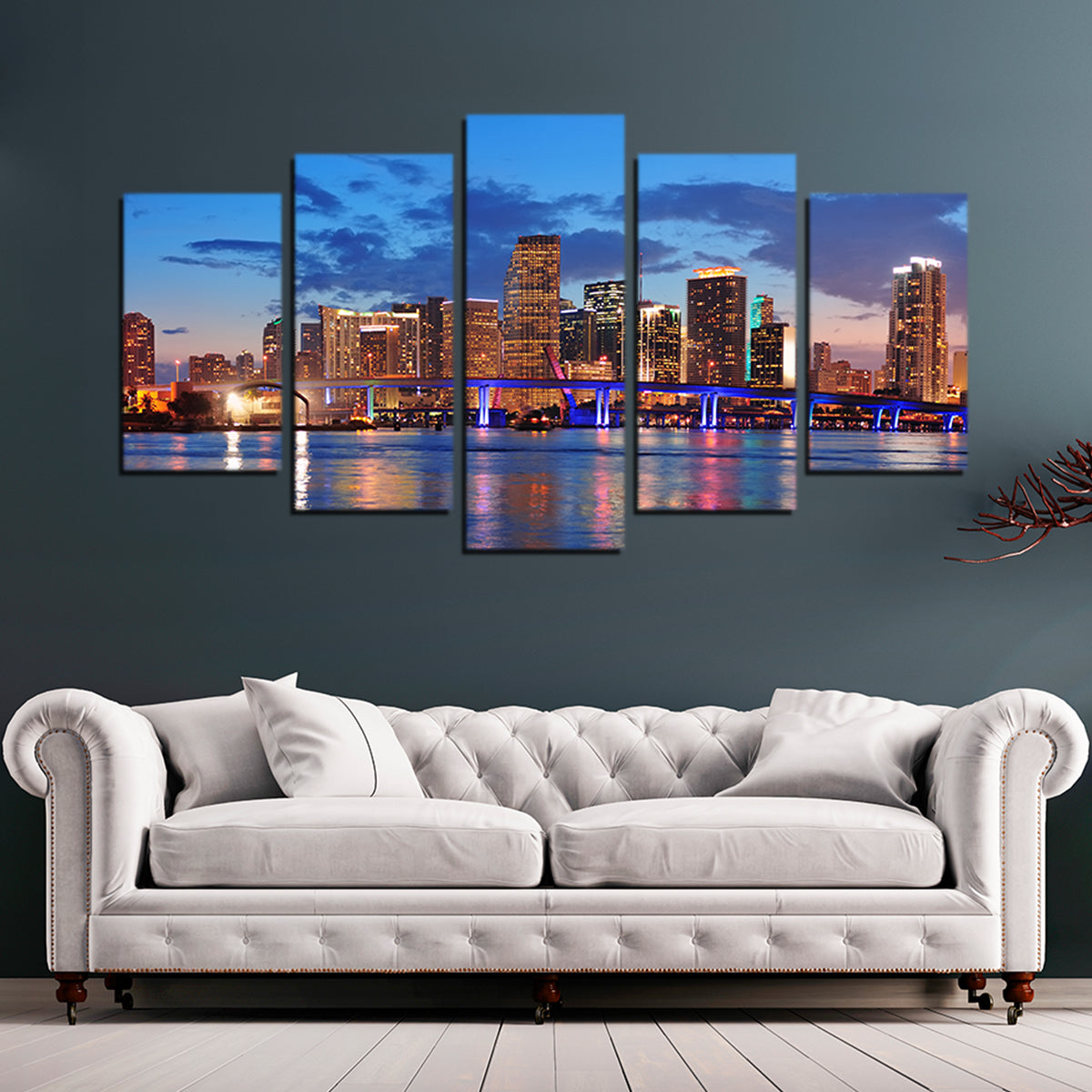 Miami Night Skyline Canvas Set