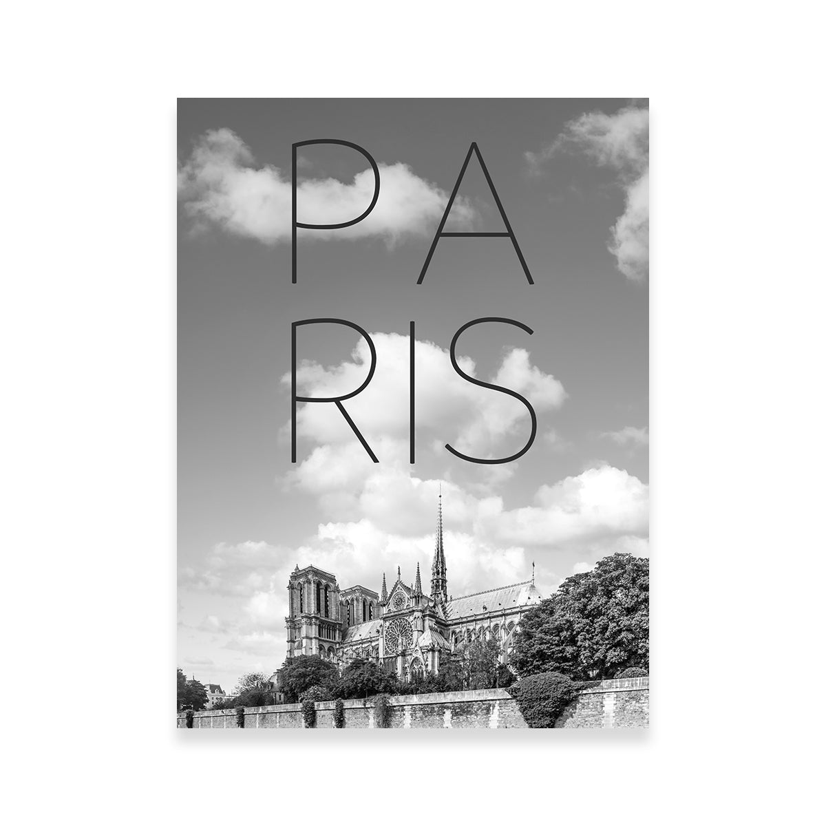 Paris Cathedral Notre Dame Grayscale Wall Art