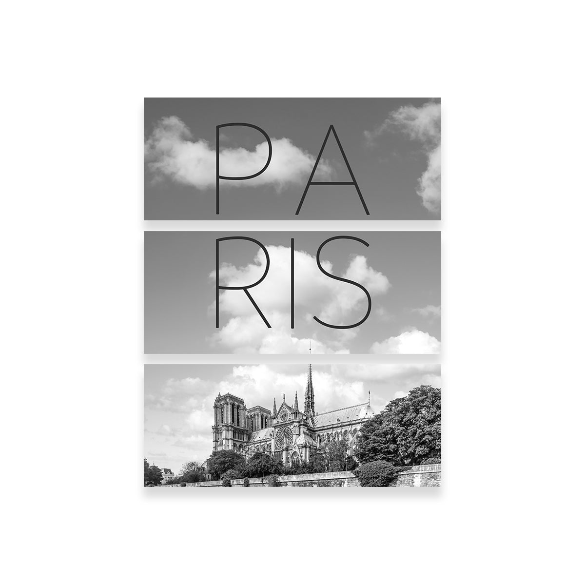 Paris Cathedral Notre Dame Grayscale Wall Art