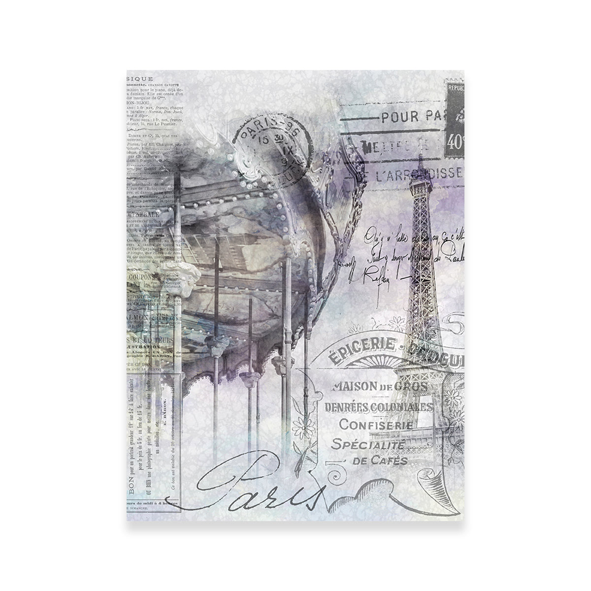 Paris Collage - Eiffel Tower And Carousel Wall Art