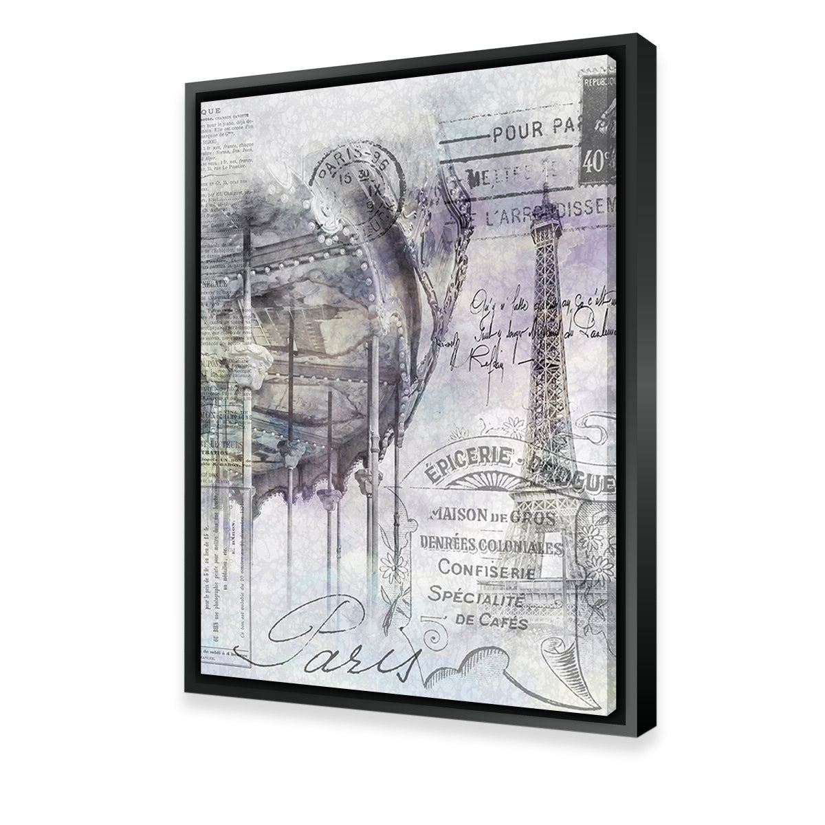 Paris Collage - Eiffel Tower And Carousel Wall Art