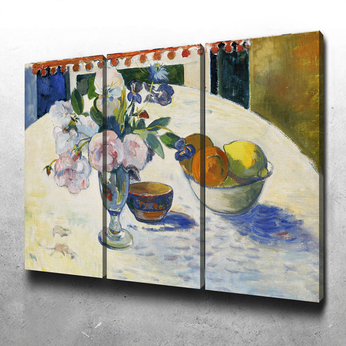 Flowers and a Bowl of Fruit on a Table Wall Art