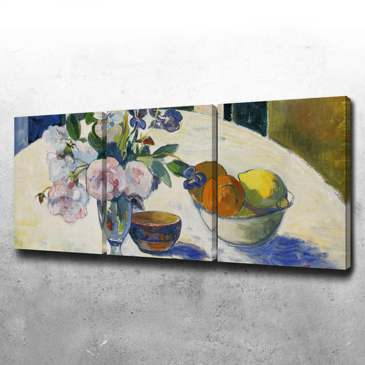 Flowers and a Bowl of Fruit on a Table Wall Art