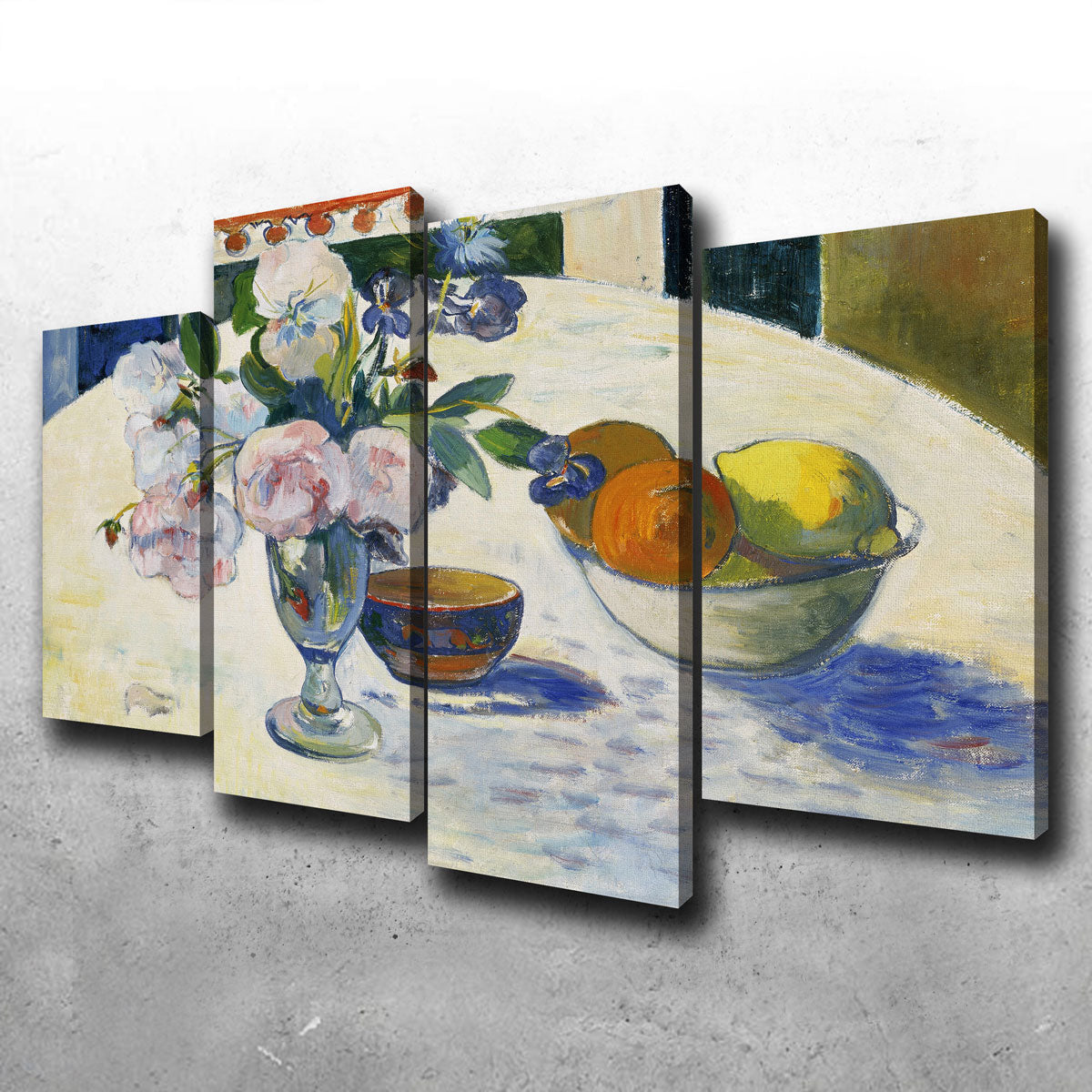 Flowers and a Bowl of Fruit on a Table Wall Art