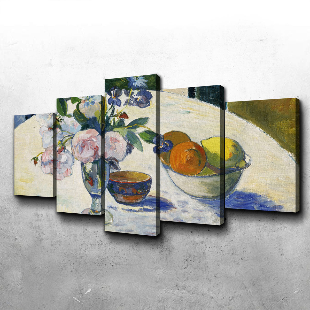 Flowers and a Bowl of Fruit on a Table Wall Art