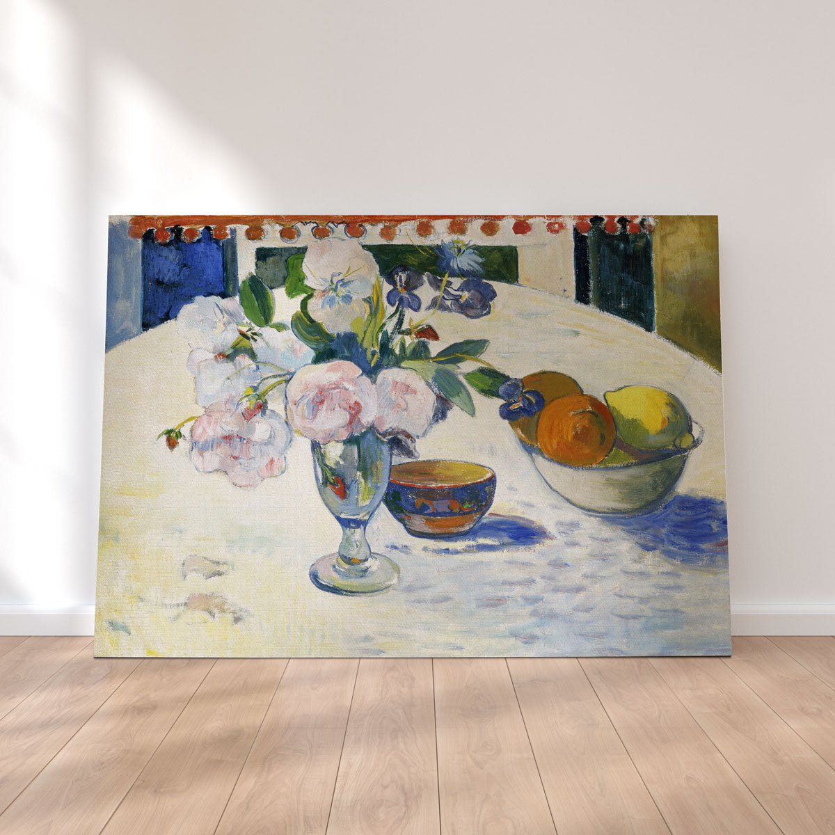 Flowers and a Bowl of Fruit on a Table Wall Art