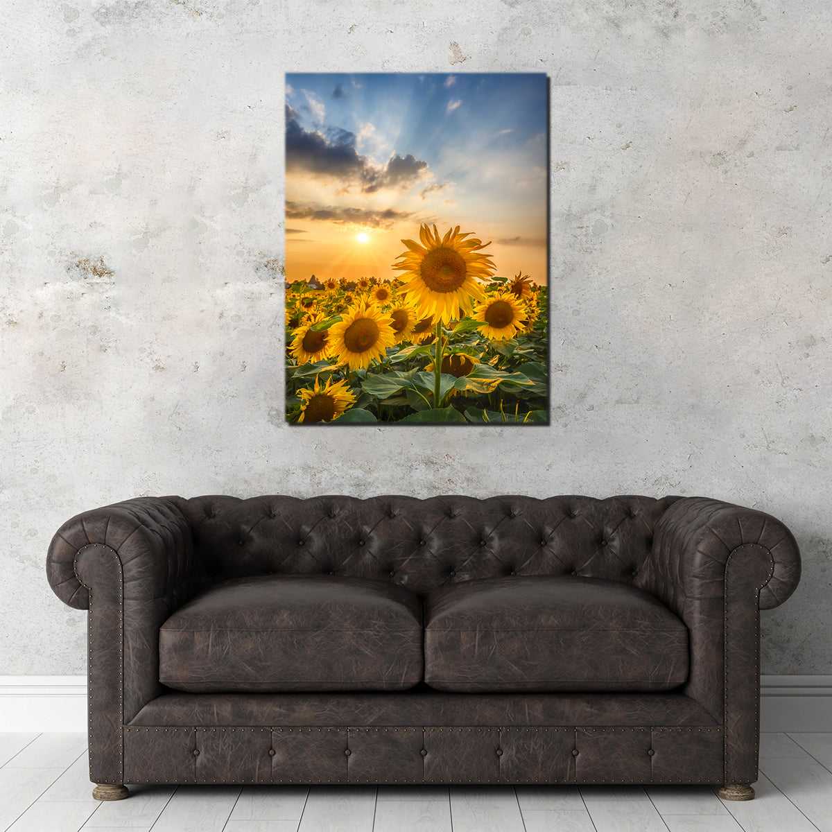 Sunset With Beautiful Sunflowers Wall Art